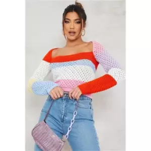 Image of I Saw It First Multi Striped Square Neck Knitted Top - Multi