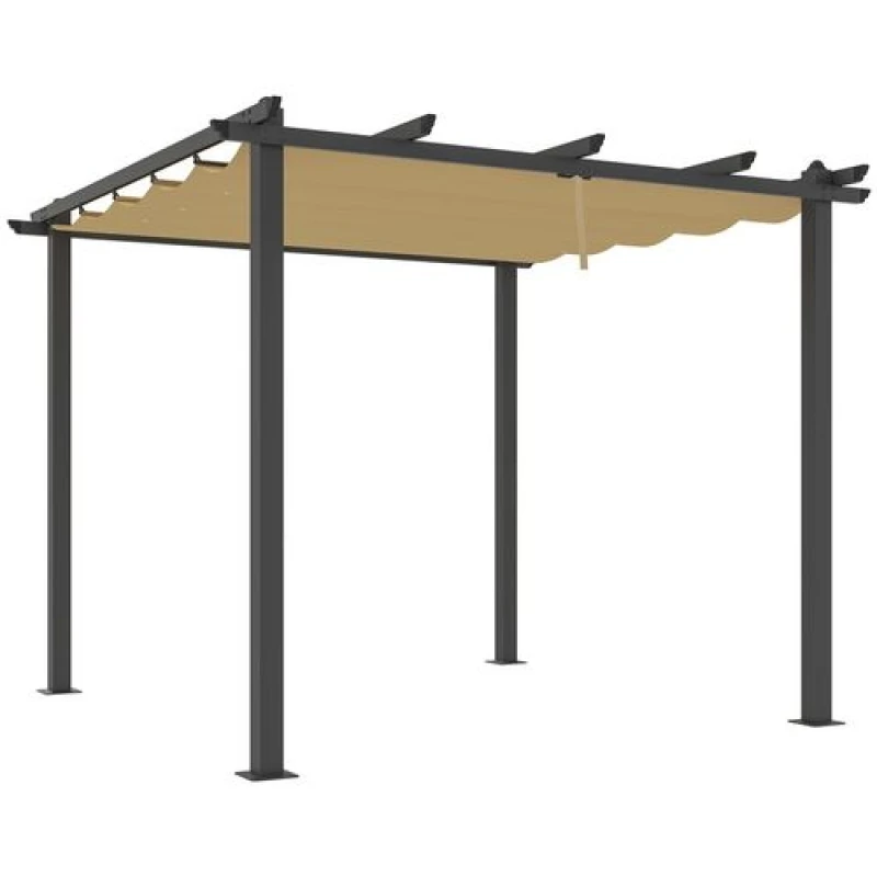 Image of Outsunny 3 x 4m Aluminium Pergola with Retractable Roof, Garden Gazebo Khaki Khaki
