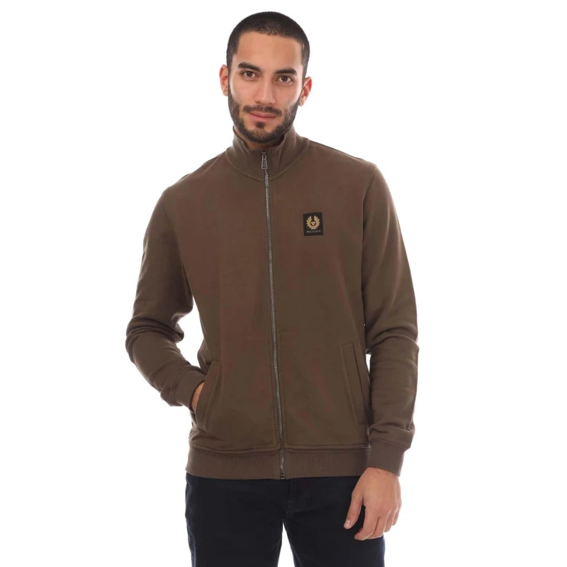 Image of Belstaff Cotton Fleece Full Zip Sweatshirt - Brown Brown S