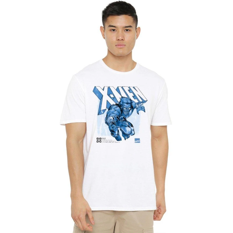 Image of Marvel Marvel Men Beast Jumping T-Shirt in White Size: Medium White M Male 5052777042047