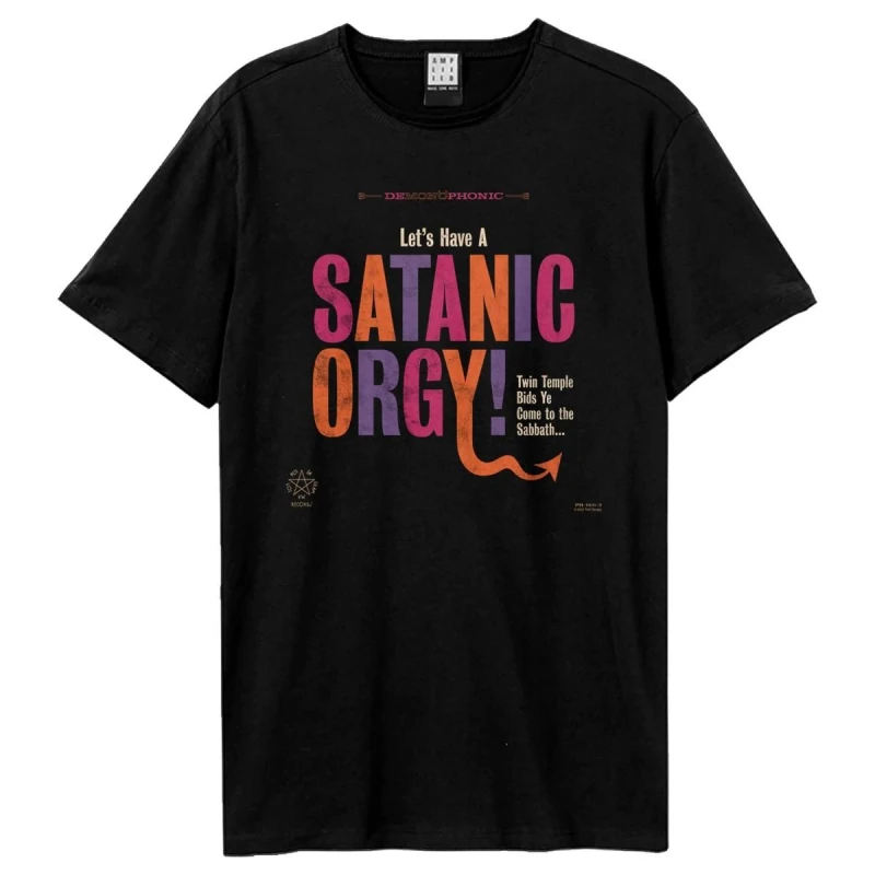 Image of Amplified Amplified Men Lets Have A Satanic Orgy Twin Temple T-Shirt in Black Size: X-Small Black XS Male 5063852070862