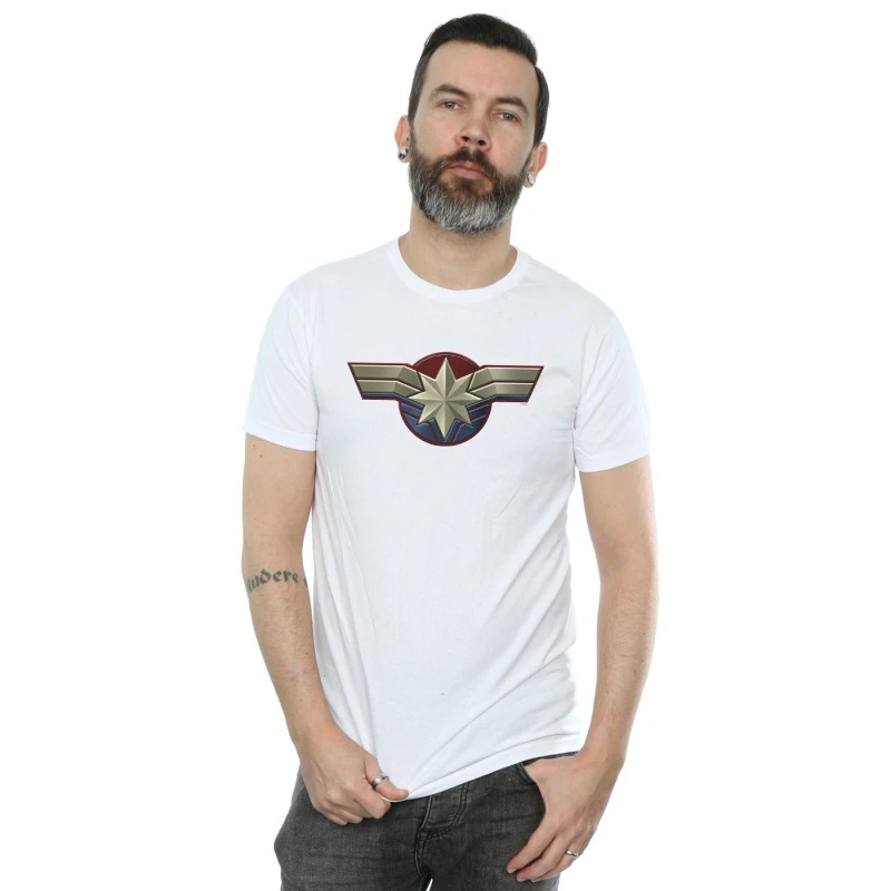 Image of Marvel Marvel Men Captain Chest Emblem T-Shirt in White Size: Small White S Male 5059114213474
