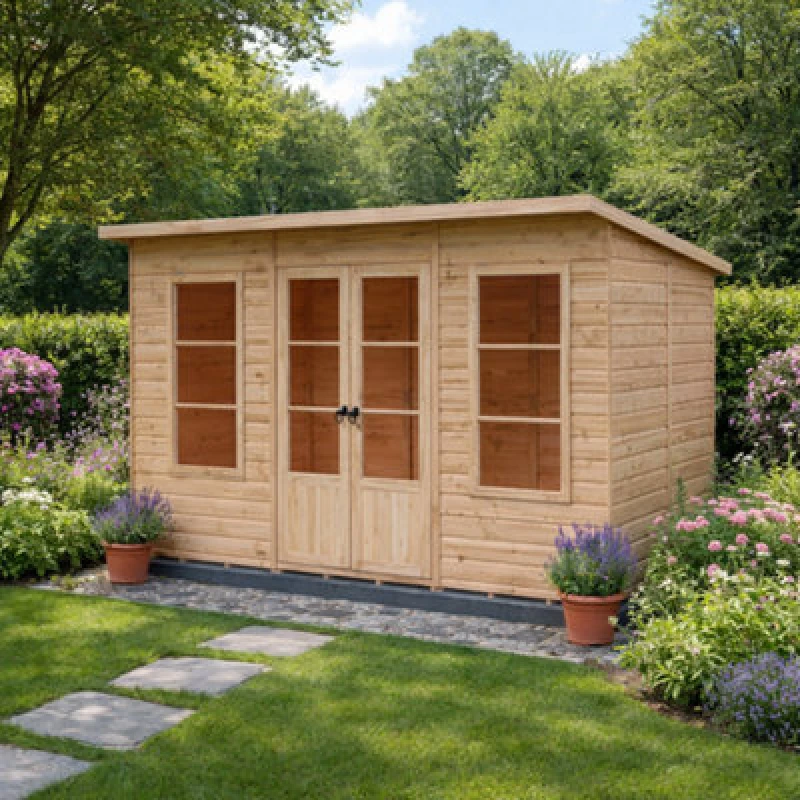 Image of Shire Dahlia 12X6 Pent Summerhouse With Double Doors And Two Opening Windows
