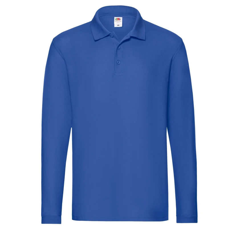 Image of Fruit Of The Loom Fruit of the Loom Men Premium Pique Long-Sleeved Polo Shirt in Blue Size: Small Blue S Male 5063425999033