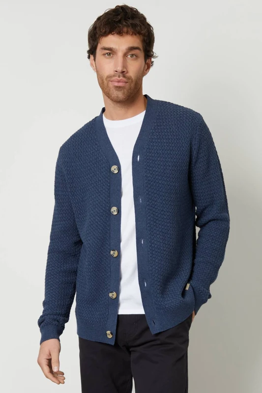 Image of Threadbare Basket Stitch V-neck Cardigan - Blue Blue M