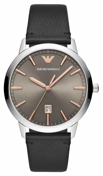 Image of Emporio Armani AR11277 Mens Grey Dial Black Leather Watch