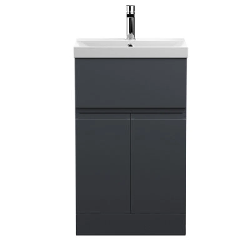 Image of Hudson Reed Urban Floor Standing 2 Door 1 Drawer Vanity Unit With Thin-Edge Basin, Modern Vanity Unit In Soft Black, 500mm