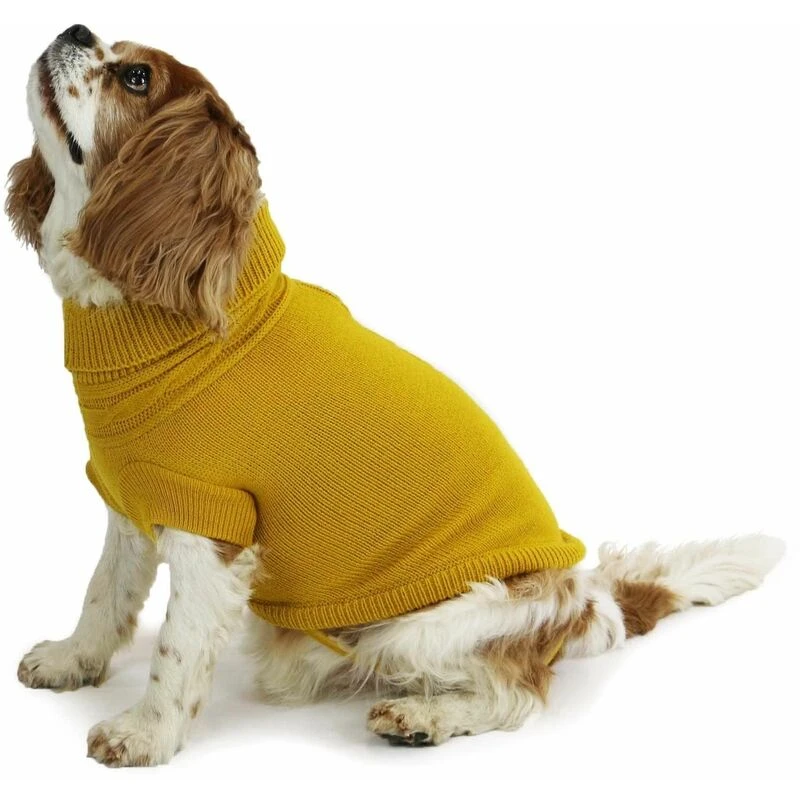 Image of Ancol Mustard Rolled Neck Cable Knit Woollen Large 50cm Length Dog Jumper Yellow