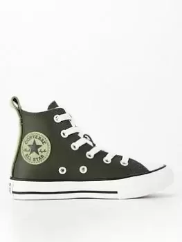 Image of Converse Kid's Converse Chuck Taylor All Star Lined Leather High Top - Khaki, Size 13