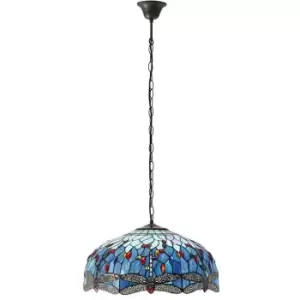 Image of Tiffany Glass Hanging Ceiling Pendant Light Blue Dragonfly 3 Lamp Shade i00110