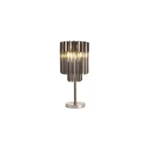Image of Poland Table Lamp 3 Light E14, Polished Nickel, Smoke Sculpted Glass