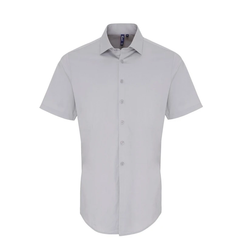 Image of Premier Premier Men Poplin Stretch Short-Sleeved Shirt in Silver Size: X-Small Silver XS Male 5063425984992