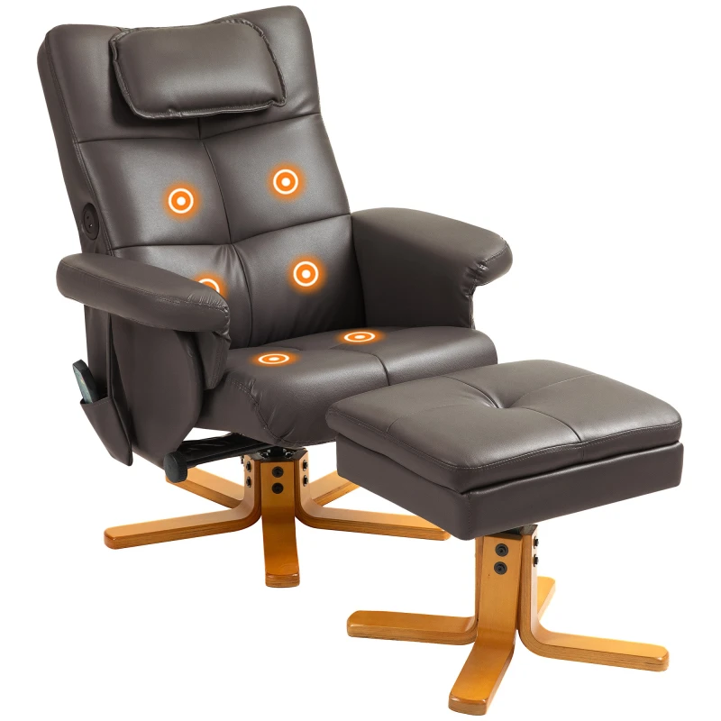 Image of HOMCOM Massage Recliner Chair with Footstool and Hidden Storage - Dark brown TJ Hughes Black 5061025082605