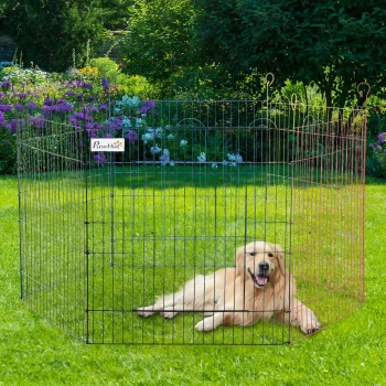 Image of PawHut Foldable Pet Playpen Hexagon Dog Puppy Pen Crate Kennel Exercise Fence w/ Door Metal Indoor & Outdoor