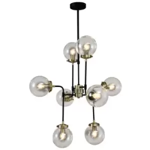 Image of Italux Lighting - Italux Odelia - Industrial And Retro Hanging Pendant Fixed Antique Bronze, Black 8 Light with Clear Shade, E14