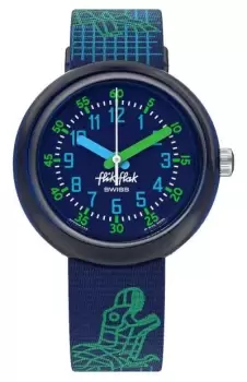 Image of Flik Flak FPNP135 CYBEROZAURUS (31.85mm) Blue Dial / Blue Watch