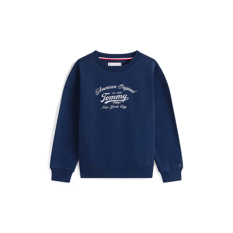 Image of Tommy Hilfiger Kids Script Logo Long Sleeve Crew Sweatshirt Night Navy C1G female 4Y