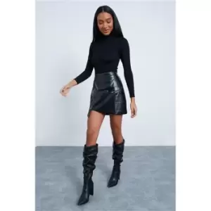 Image of I Saw It First Black Pu Zip Front Asymmetrical Mini Skirt - Black