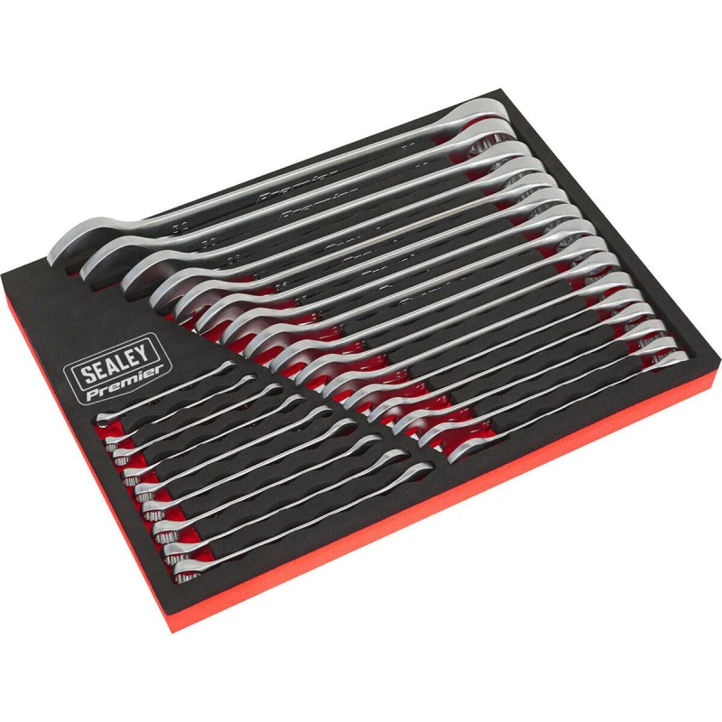 Image of Loops 25pc Slim Handled Combination Spanner Set 12 Point Metric Ring Open Head Wrench Multi