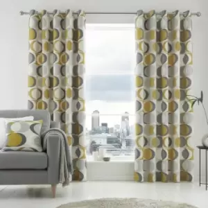 Image of Fusion Sander Geometric Print 100% Cotton Eyelet Lined Curtains, Ochre, 46 x 54 Inch