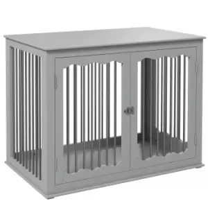 Image of PawHut Dog Crate End Table w/ Three Doors, Furniture Style Dog Crate, for Big Dogs, Indoor Use w/ Locks and Latches - Grey