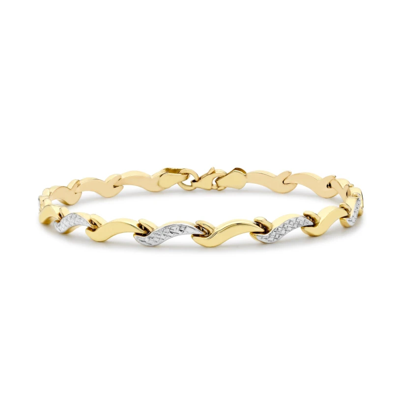 Image of Be You 9ct Gold 2-Colour Wave-Link Bracelet Gold female 7.5inch