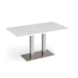Image of Eros rectangular dining table with flat brushed steel rectangular base and twin uprights 1400mm x 800mm - white