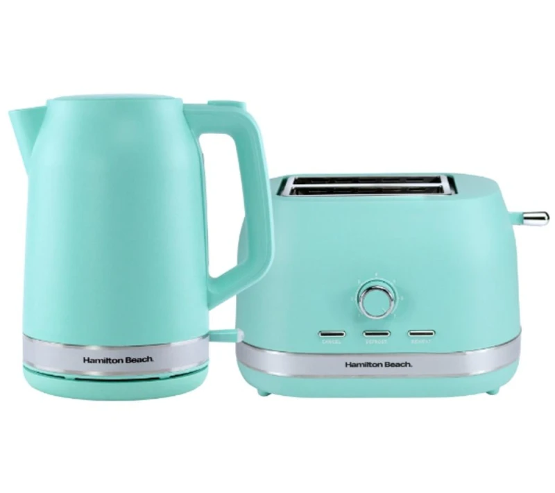 Image of HAMILTON BEACH Ella Breakfast Jug Kettle & 2-Slice Toaster Bundle - Mint, Green 5060916372023