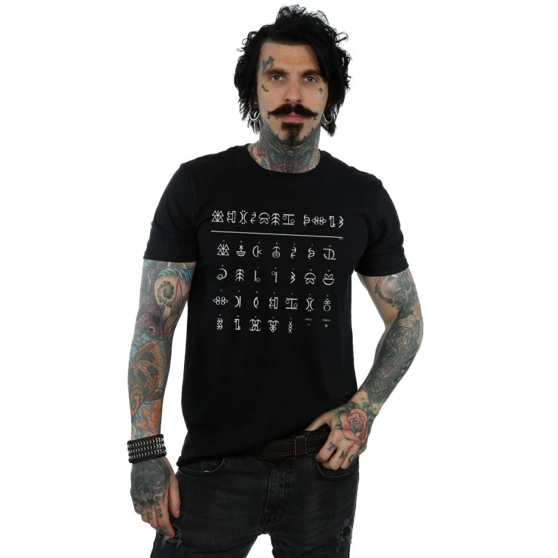 Image of Disney Men Artemis Fowl Gnommish Alphabet T-Shirt in Black Size: Small Black S Male 5059400879223