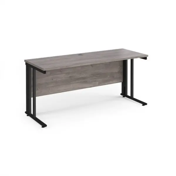 Image of Maestro 25 straight desk 1600mm x 600mm - Black cable managed leg frame, grey oak top