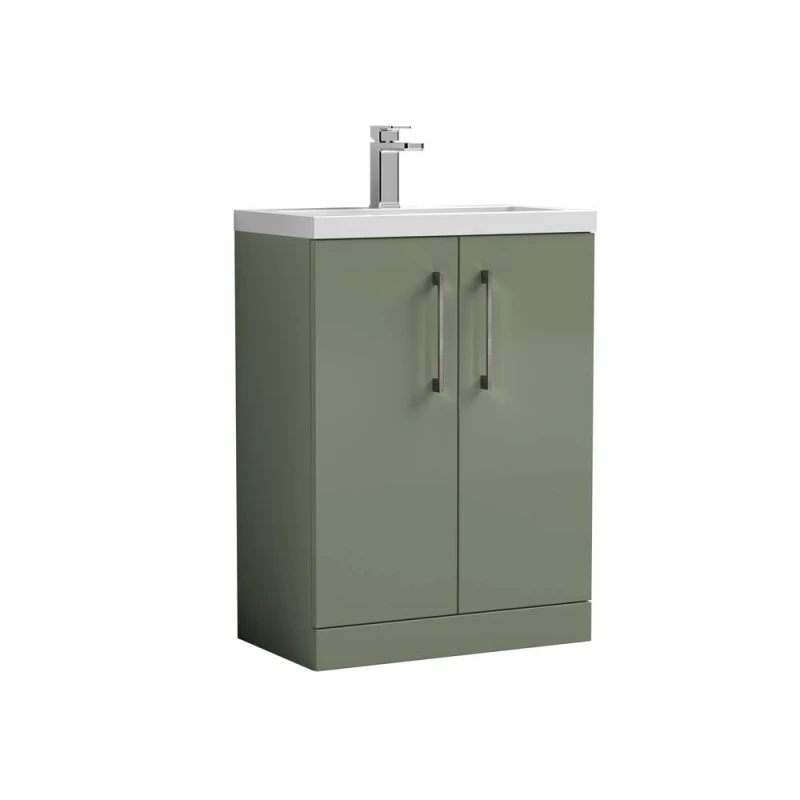 Image of Balterley Bathroom Vanity Basin Unit, Brushed Pewter Handles, 600mm, Satin Green Green Unisex