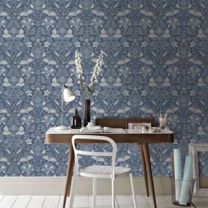 Image of Arthouse Wallpaper Folk Floral Denim Blue