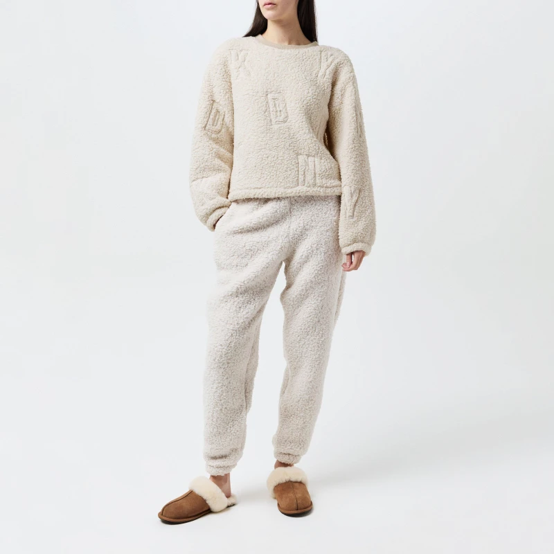 Image of DKNY SHERPA FLEECE LONG SLEEVE TOP & JOGGER SET Nude