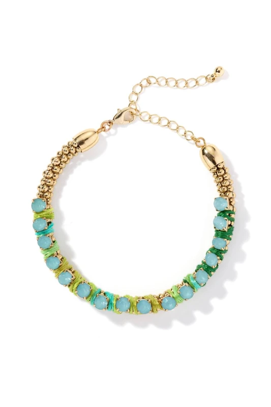 Image of The Fine Collective Womens Gold Tone Green Boho Bracelet Size: 7.5inch Gold Female 7.5inch