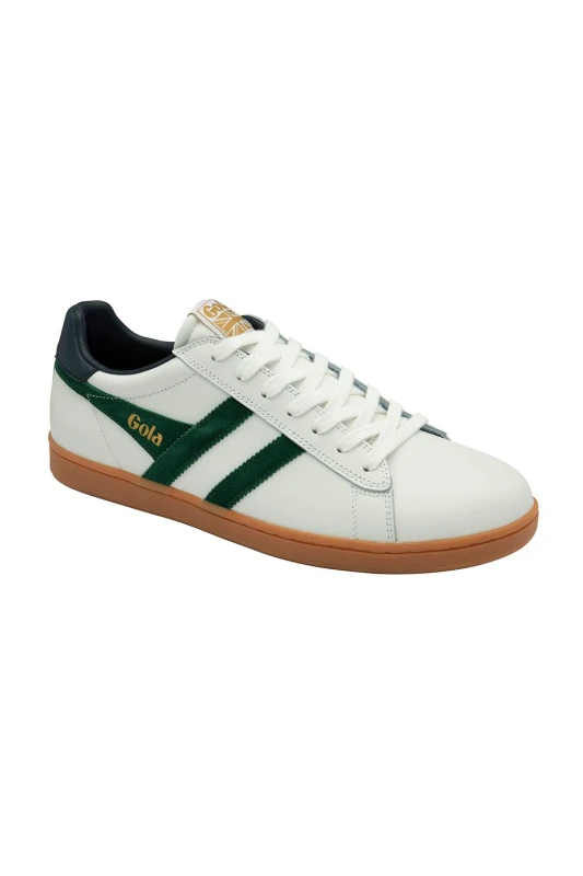 Image of Gola Mens 'Equipe Leather II' Leather Lace-Up Trainers in White Size: 8 White Male 8