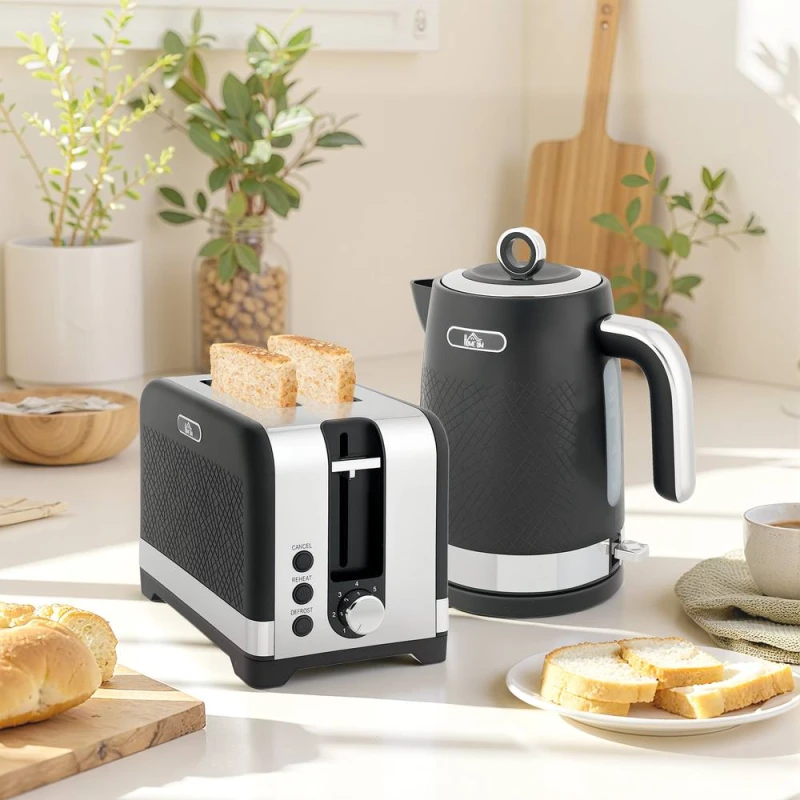 Image of HOMCOM HOMCOM 3000W Rapid Boil Kettle and Toaster Set with Otter Thermostat, Black 5063603853997