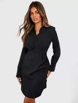 Image of Boohoo Drape Side Button Front Blazer Dress - Black, Size 16, Women