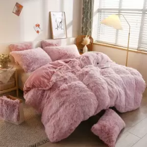 Image of Groundlevel - Luxury Faux Fur Shaggy Duvet Set - Pink King