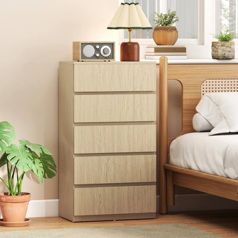 Image of HOMCOM Bedroom Chest of Drawers, 5 Drawers Dresser, Drawer Unit, Natural Natural Unisex