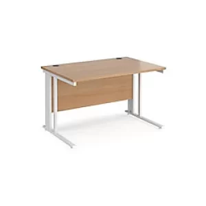 Image of Rectangular Straight Desk Beech Wood Cable Managed Legs White Maestro 25 1200 x 800 x 725mm