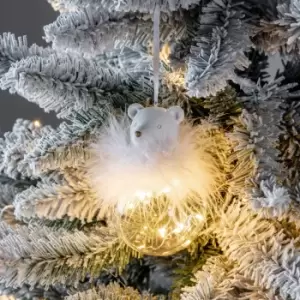 Image of Feathered Collar Polar Bear Encapulated LED Bauble White