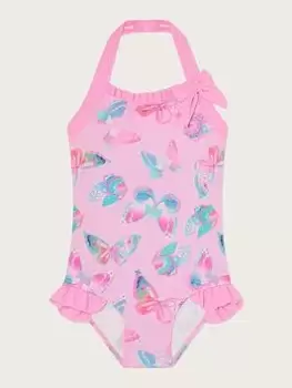Image of Monsoon Girls Butterfly Halter Swimsuit - Pale Pink, Light Pink, Size Age: 9-10 Years, Women