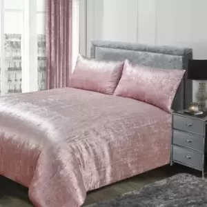 Image of Sienna Valencia Crinkle Velvet Duvet Cover With Pillow Case Bedding Set Blush Super King