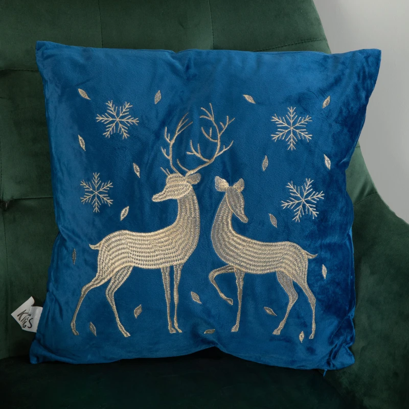 Image of 45 x 45cm Soft Fabric Christmas Reindeer Chair Cushion in Sapphire Blue