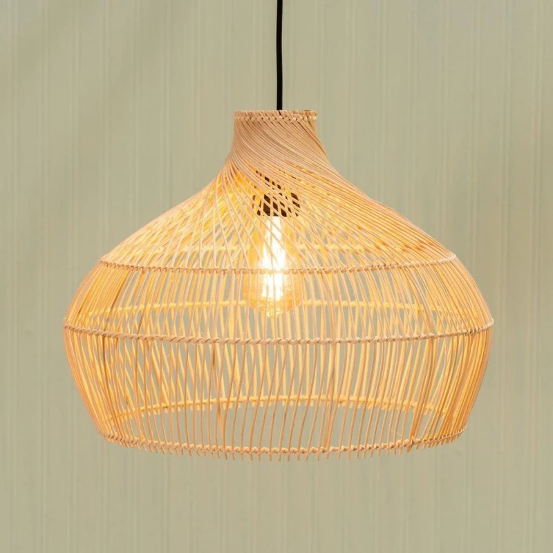 Image of VALUELIGHTS Easy Fit Rattan Lampshade Natural Wicker Ceiling Pendant Living Room Bedroom Light Shade + LED Bulb B4055