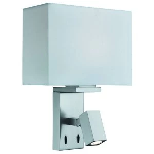 Image of 2 Light Indoor Wall Light Satin Silver with Adjustable Reading Lamp, E27