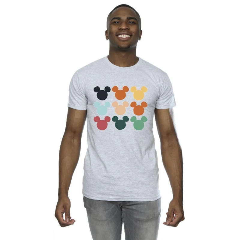 Image of Disney Men Mickey Mouse Heads Square T-Shirt in Grey Size: Small Grey S Male 5057864736014