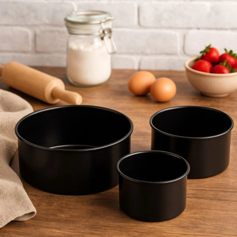 Image of Orsina Set Of Three Round Cake Tins, Nonstick Coating Baking Tins, Black Cake Pans, Cake Tins For Everyday Use