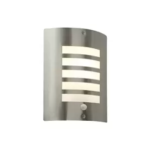 Image of Bianco pir - Outdoor Wall Lamp IP44 60W Brushed Stainless Steel & Opal PIR1 Light IP44 - E27 - Saxby Lighting