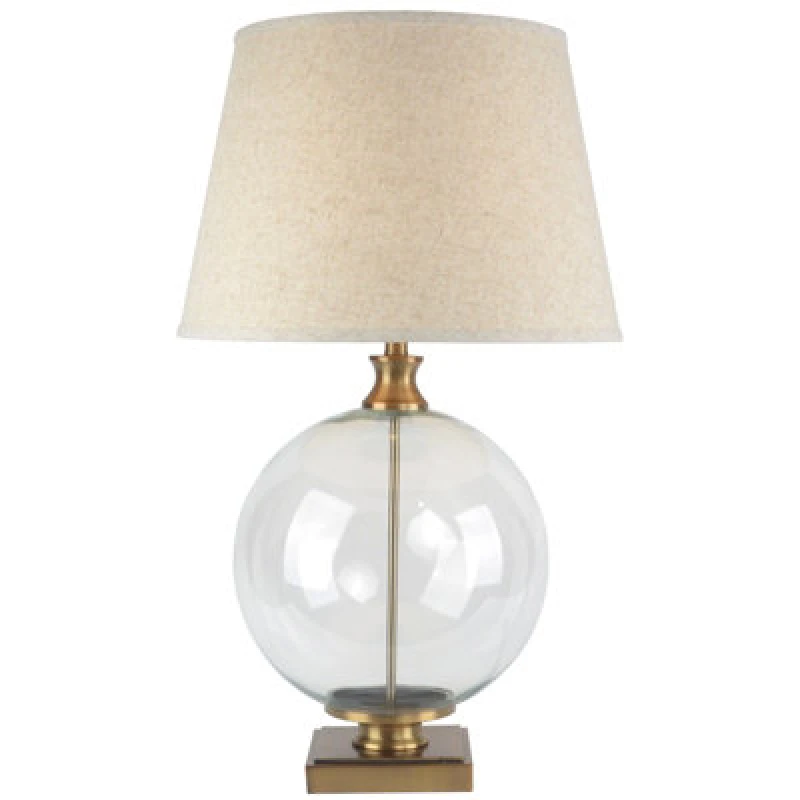 Image of Hill Interiors Lunel Glass Orb Table Lamp With Edged Linen Shade